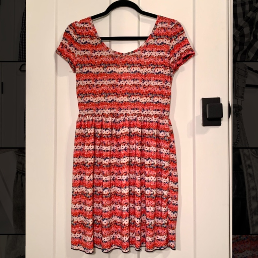 Lightweight red skater dress with crisscross back